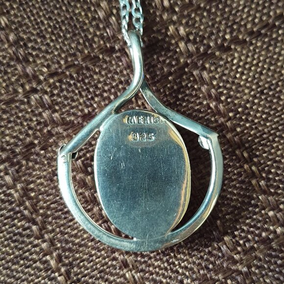 Vintage Mexican Southwestern 925 Sterling Silver Blue Howlite Statement Pendant - Picture 3 of 10